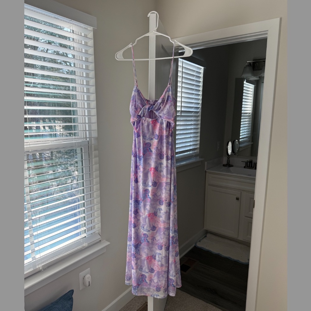 Hello Molly Lavender Floral Dress | Cutout | Romantic Wedding Guest Dress | S - Picture 4 of 5